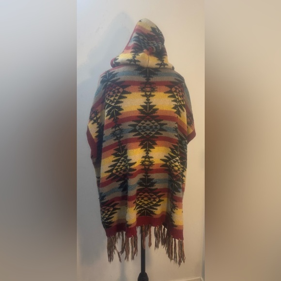 American Eagle Southwest Fringe Trim Hooded Open Blanket Cardigan Sweater Open S - Picture 7 of 7